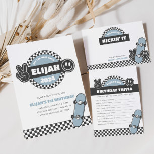 Boys' Checkered Skateboard Groovy Hippie Birthday Invitation