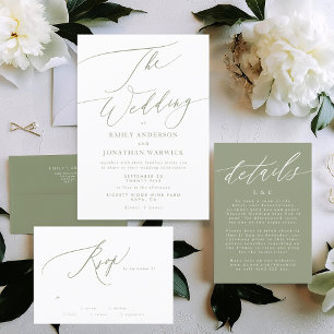 Modern Sage Green and White Simple Wedding Invitation