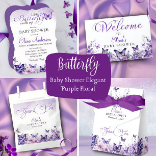Butterfly Baby Shower Elegant Purple Floral Thank You Card