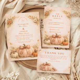 Coquette Bow Pumpkin Fall Wedding Invitation