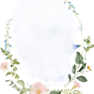 Greenery Dusty Blue Gold Wildflowers Wedding Invitation