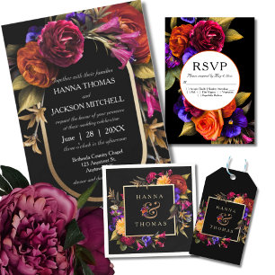 Dark Moody Autumn Floral Wedding Napkins