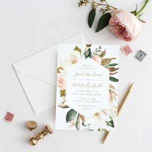Floral Elegant Magnolia Beige Neutral Wedding Invitation