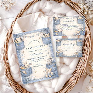 Vintage Blue Jeans Pocket Friends Baby Shower Invitation