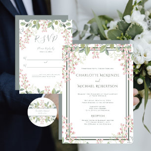 Spring Blossoms Pink Floral Mint Green Wedding Label