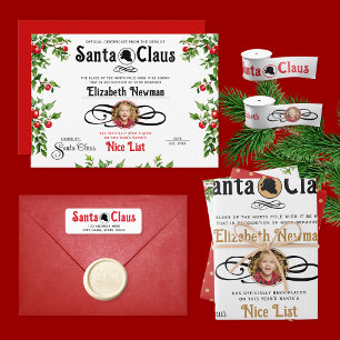 Cute Santa Nice List Certiificate Photo Wrapping Paper Sheets