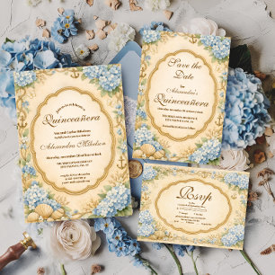 Vintage Coastal Hydrangea Quinceañera Invitation