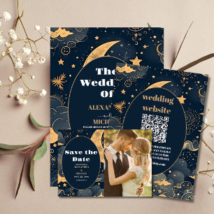 Photo Midnight Blue Gold Celestial Wedding Save The Date
