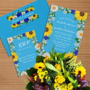 Summer Sky Blue Floral Wedding Invitation