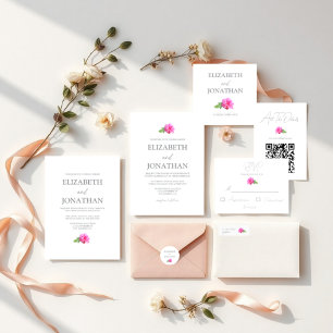 Pink Rose Classic Minimalist Wedding Reception Invitation