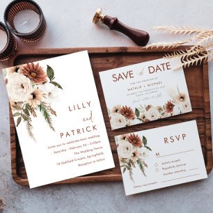 Bohemian Floral Terracotta Wedding Rose Gold Foil Invitation
