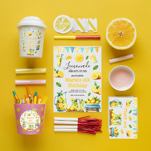 Watercolor Lemonade Stand 1st Birthday Party Invitation