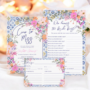 Ciao to Miss Italian Tile Floral bridal shower Invitation