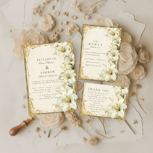 Elegant White Lily Wedding Invitation