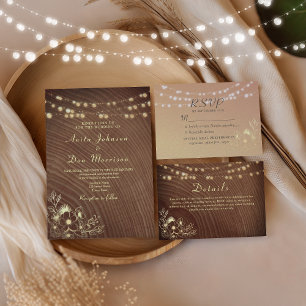 QR Code and Photos Rustic String Lights Wedding  All In One Invitation