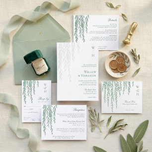 Modern Elegant Rustic Willow Tree Foliage Wedding Letterpress Invitation