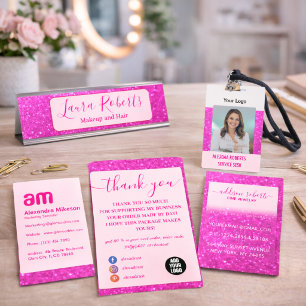 Modern Hot Pink Glitter Glam Business Card