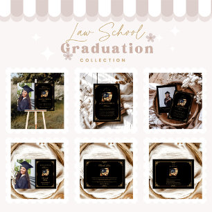 Law School Lawyer Graduation Modern Black  Gold  Thank You Card