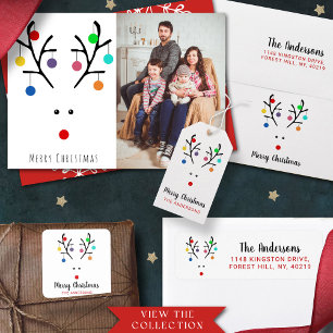 Modern Holiday Whimsical Reindeer Christmas Square Sticker