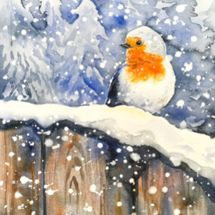 Colorful Christmas Robin Hand-Painted Watercolor Holiday Card