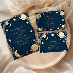 Navy Gold Celestial Crescent Moon Bridal Shower Paper Plates