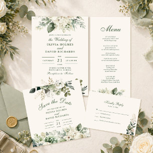 Sage Green & Ivory Wildflowers Wedding RSVP Card