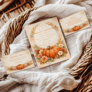 Rustic Pumpkin Floral Autumn Bridal Shower Enclosure Card