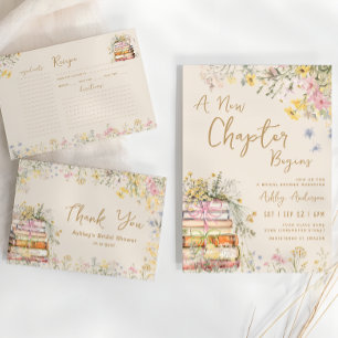  Book Theme Wildflower Bridal Shower Recipe Card