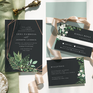Greenhouse Geometric Watercolor Botanical Wedding Invitation