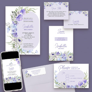 Elegant Purple Peri Floral Quinceanera Invitation