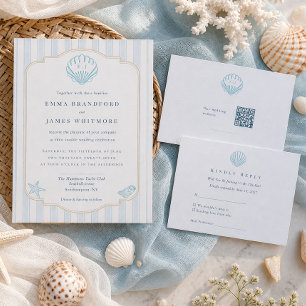 Blue Coastal Seashell Destination Wedding Enclosure Card