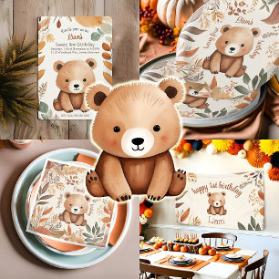1st Birthday Little Bear Fall Woodland Baby Animal Banner