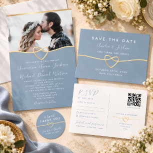 Dusty Blue Gold Rope Heart Wedding Envelope
