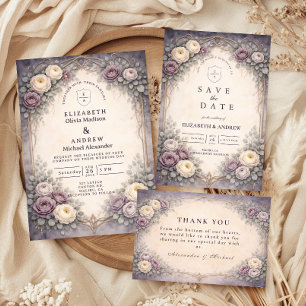 Romantic Gothic Pastel Floral Wedding Invitation