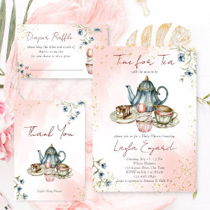 Time for tea baby shower diaper raffle enclosure card