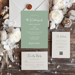 Sweet and Whimsical Ivory and Sage Green Wedding RSVP Card