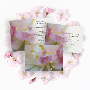 Pink White Tulip Flower Spring Wedding Invitation