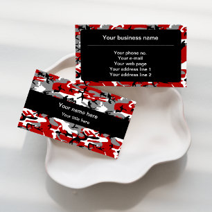 Red and Gray Camo, Camouflage, Military, Army Business Card