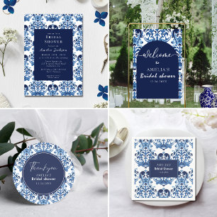 Something blue chinoiserie pattern Bridal shower I Invitation