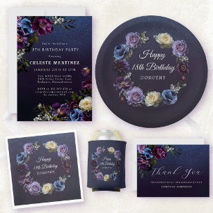 18th Birthday Personalized Moody Purple Flower Paper Plates