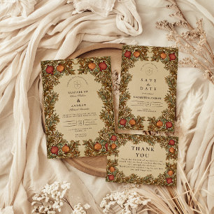 Rustic Botanical Pomegranate Wedding Save The Date