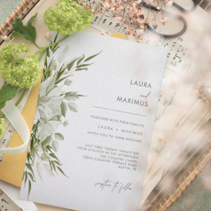 White Floral Greenery Wedding All In One Invitation