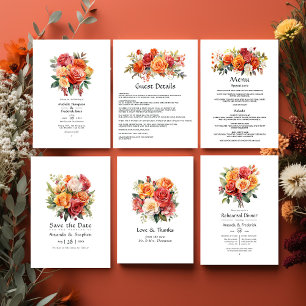 Red, Orange, and Sage Floral Wedding Photo Thank You Card