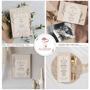Line Art Arch Botanical Tan Foil Invitation