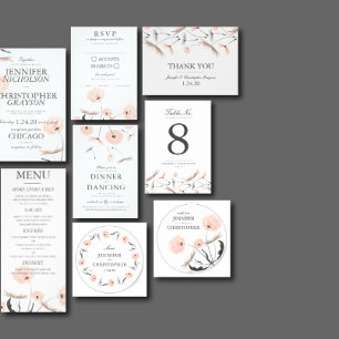 Peach Watercolor Dandelion Wedding Invitation