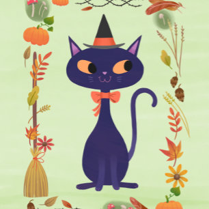 Cute Halloween Witch Cat  Throw Pillow