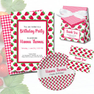 Strawberry Sweet Pattern Birthday Paper Plates