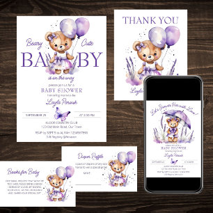 Beary teddy bear purple baby shower thank you favor boxes