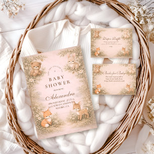 Vintage Woodland Forest Animals Baby Shower Invitation