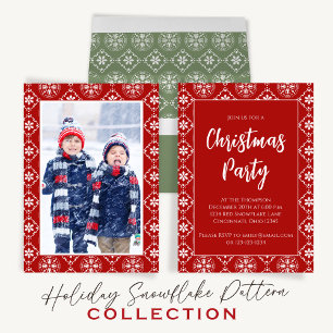 Christmas Photo Simple Red Snowflake Pattern Cute Ceramic Ornament